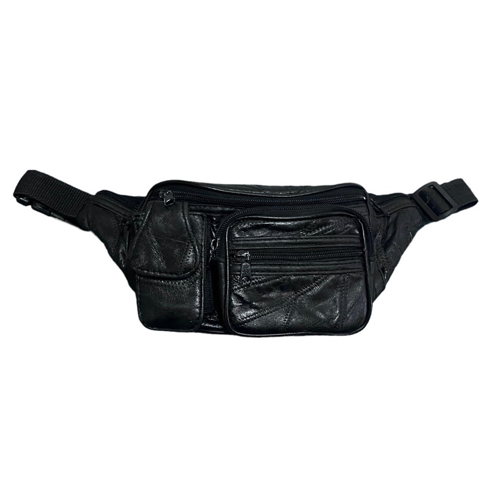Vintage Black Faux Leather Belt Bag Fanny Pack